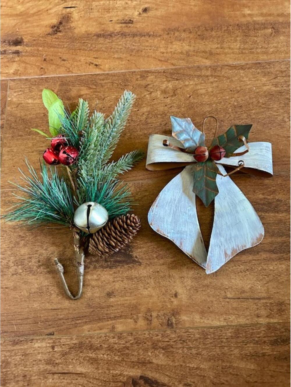 Set of 2 Rustic Christmas Decor with Pine and Bow Decorations